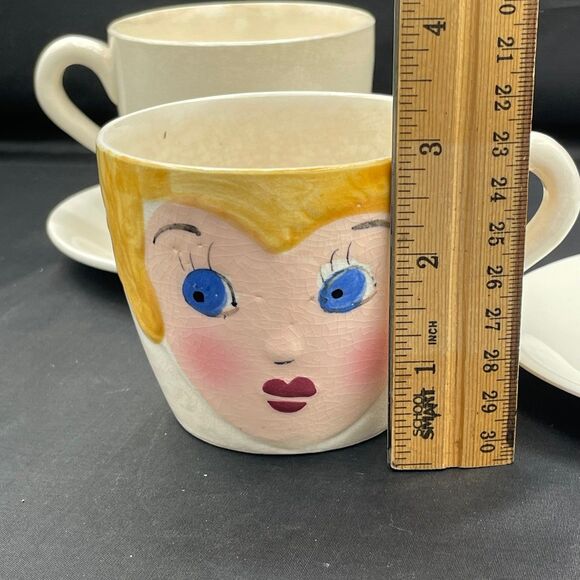 Vintage Mom & Pop Teacups Mugs w/ Matching Bow Saucers 1950s Relco Mid-Century - Picture 10 of 11